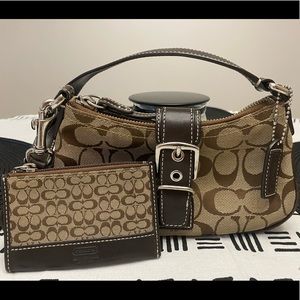 Coach Brown Canvas Mini Hobo Purse w/ coin purse